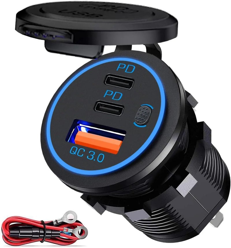 Bluejw 12V USB C Car Charger Outlet, 65W PD3.0 & 18W QC3.0 Fast Charging USB Car Charger Socket for Laptops, Tablets, Phones - Waterproof Automobile Charger for Cars, Trucks, Boats (12V/24V) - Image 5